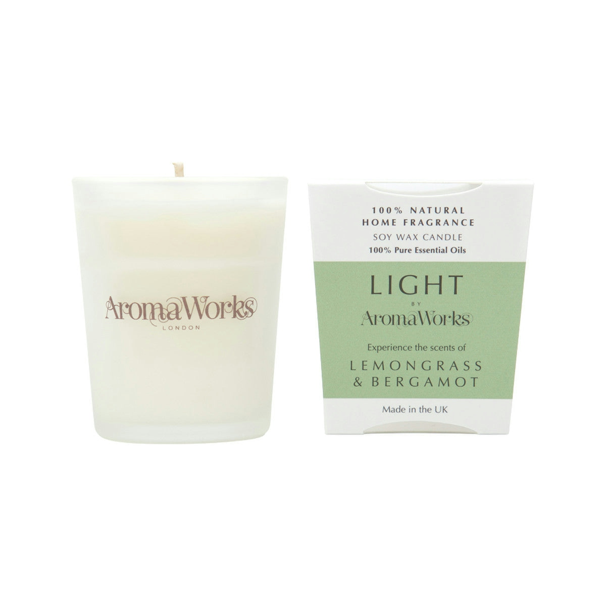 image of AromaWorks Light Candle Lemongrass & Bergamot Small 75g on white background 