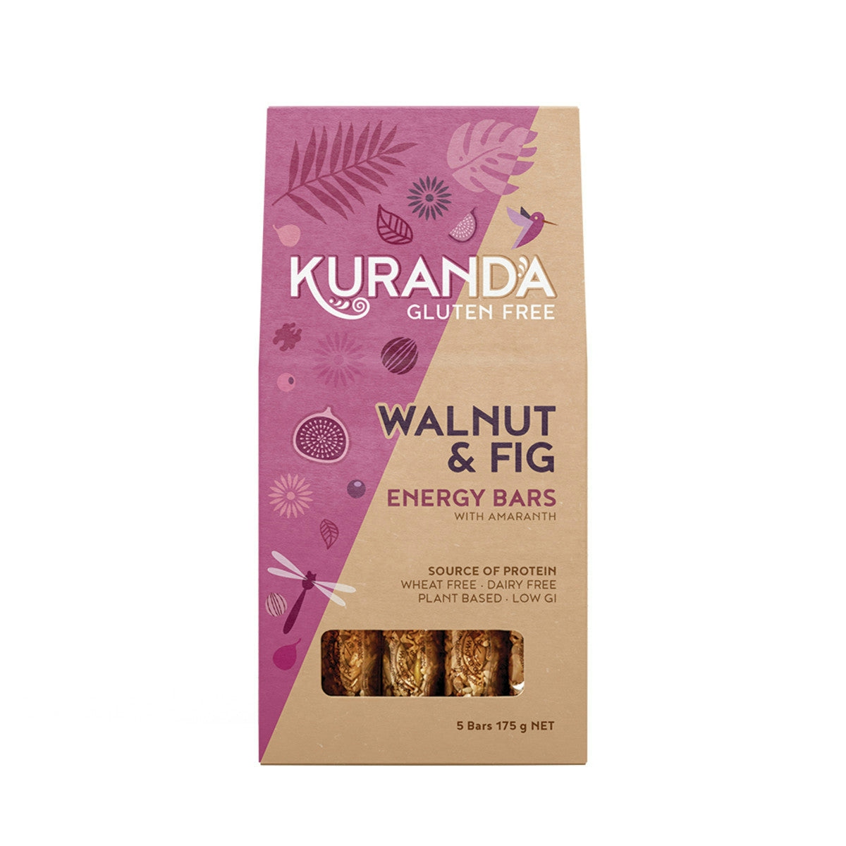image of Kuranda Gluten Free Energy Bars Walnut & Fig 35g x 5 Pack on white background 