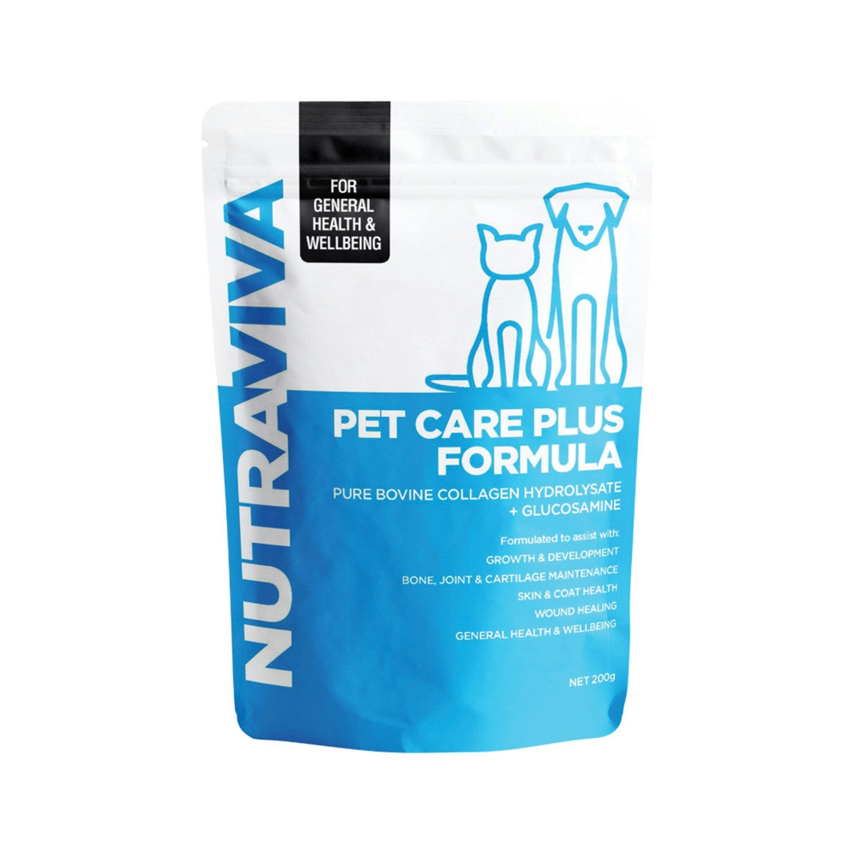 image of NutraViva Pet Care Plus Formula 200g on white background 