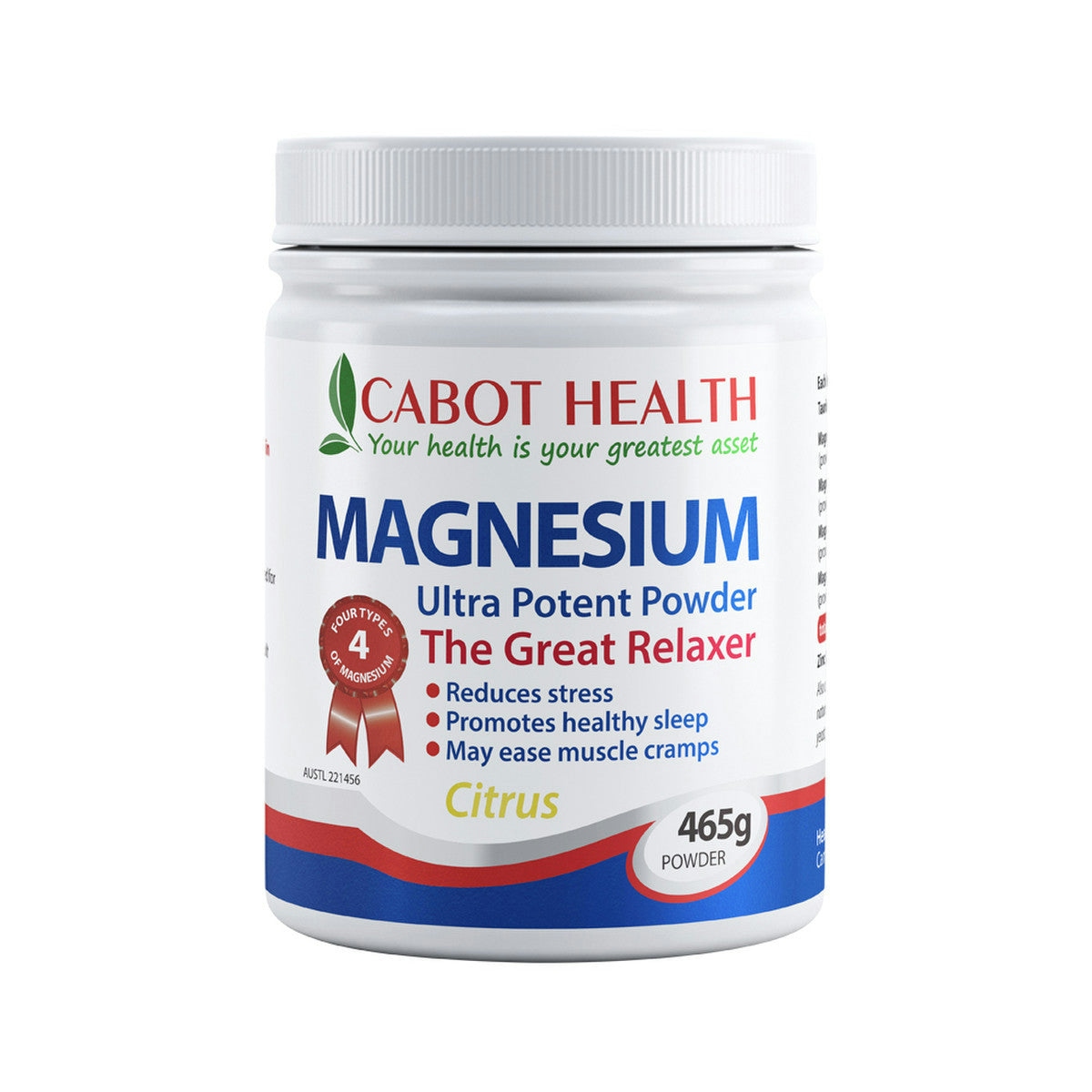 image of Cabot Health Magnesium Ultra Potent Citrus Powder 465g on white background