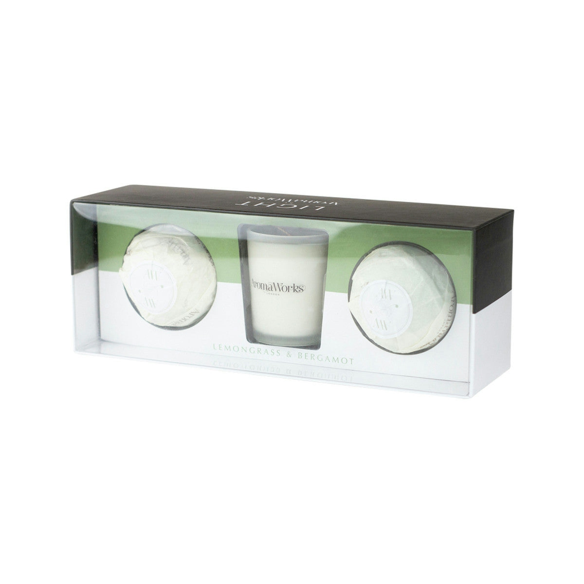 image of AromaWorks Light AromaBomb & Candle Gift Set Lemongrass & Bergamot on white backgrounds