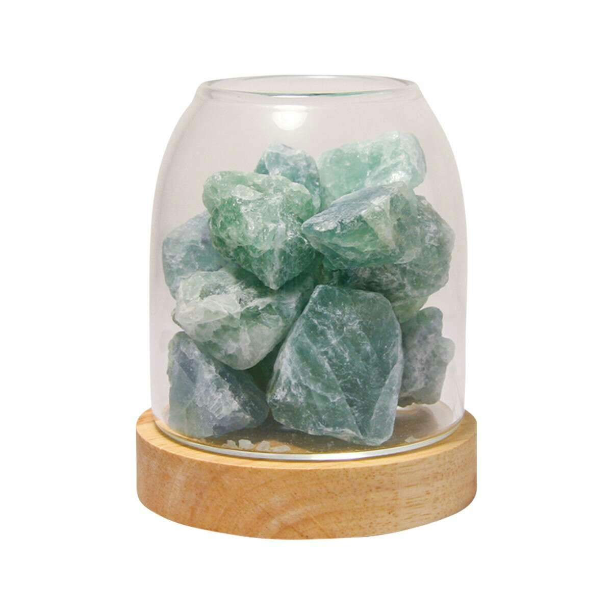 image of Amrita Court Aurora Crystal Diffuser Wooden Base with Light Green Calcite on white background