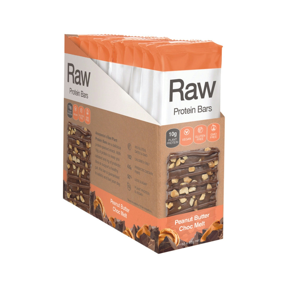 image of Amazonia Raw Protein Bar Peanut Butter Choc Melt 40g x 10 Display on white background