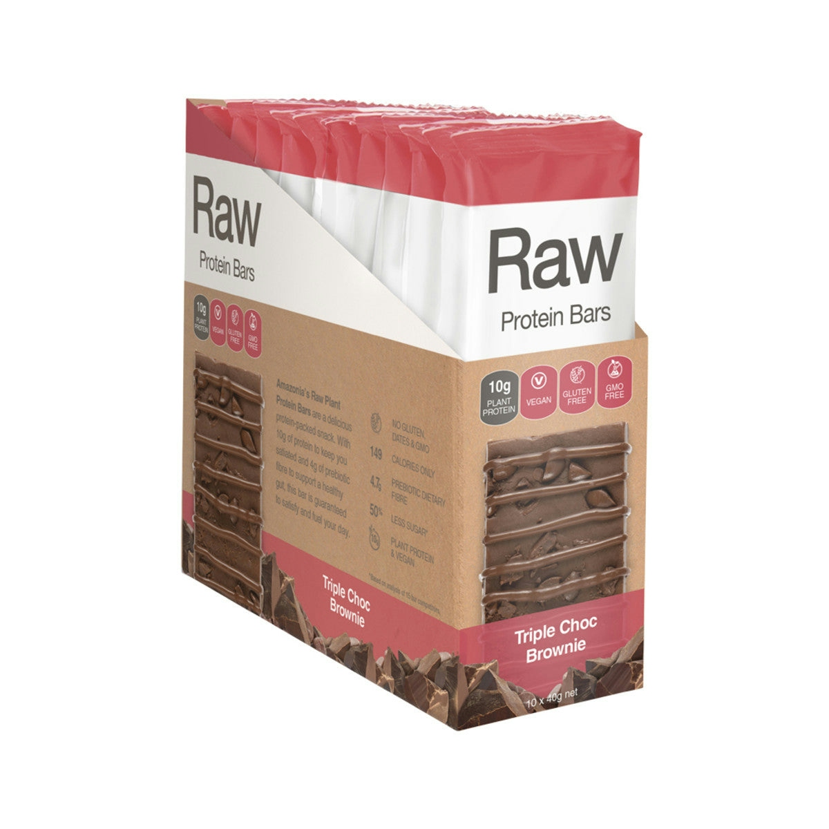 image of Amazonia Raw Protein Bar Triple Choc Brownie 40g x 10 Display on white background