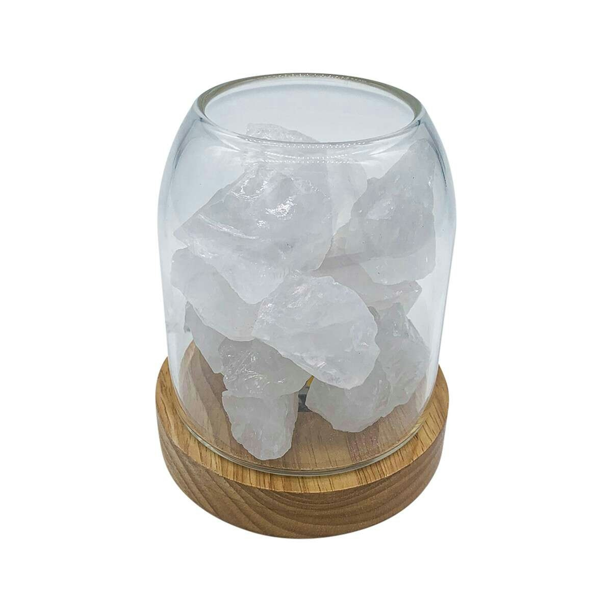 image of Amrita Court Aurora Crystal Diffuser Wooden Base with Light Clear Quartz on white background