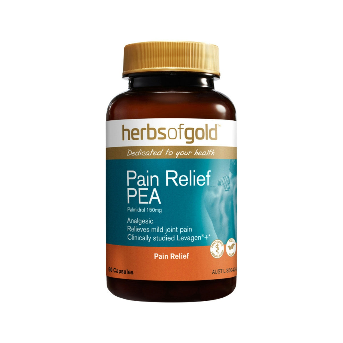 image of Herbs of Gold Pain Relief PEA 60c on white background