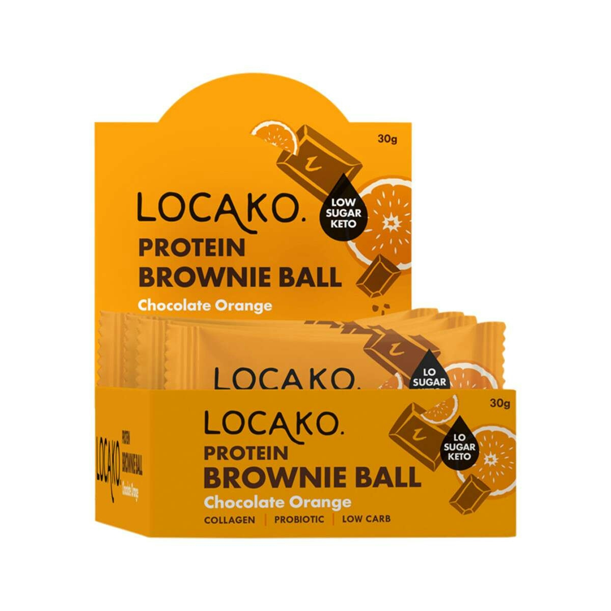 image of Locako Protein Brownie Ball Chocolate Orange 30g x 10 Display on white background