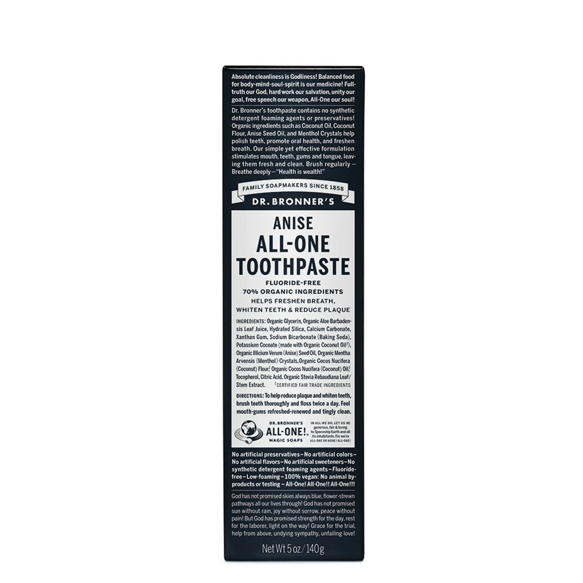 image of Dr. Bronner's Toothpaste All-One - Anise 140g on white background 