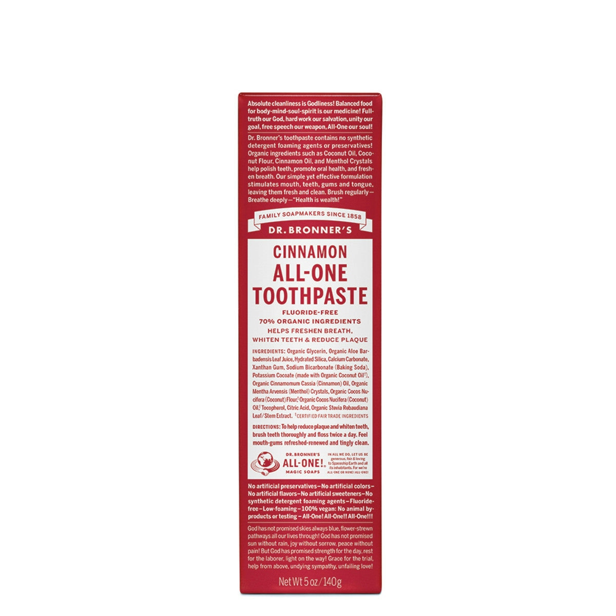 image of Dr. Bronner's Toothpaste All-One - Cinnamon 140g on white background 