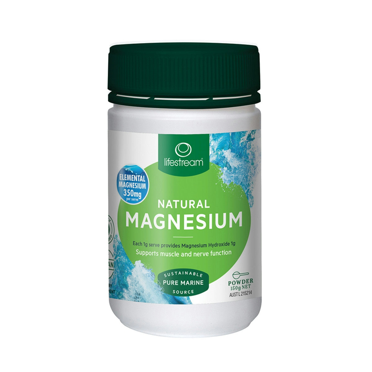 image of LifeStream Natural Magnesium (Pure Marine Source) 150g Powder on white background 
