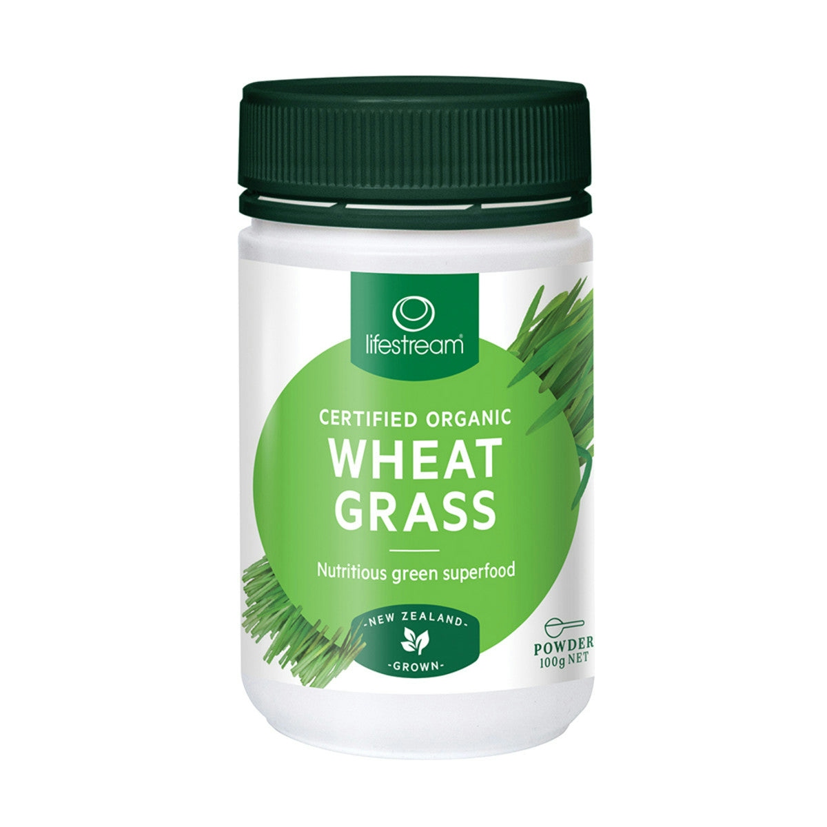 image of LifeStream Organic Wheat Grass 100g on white background 
