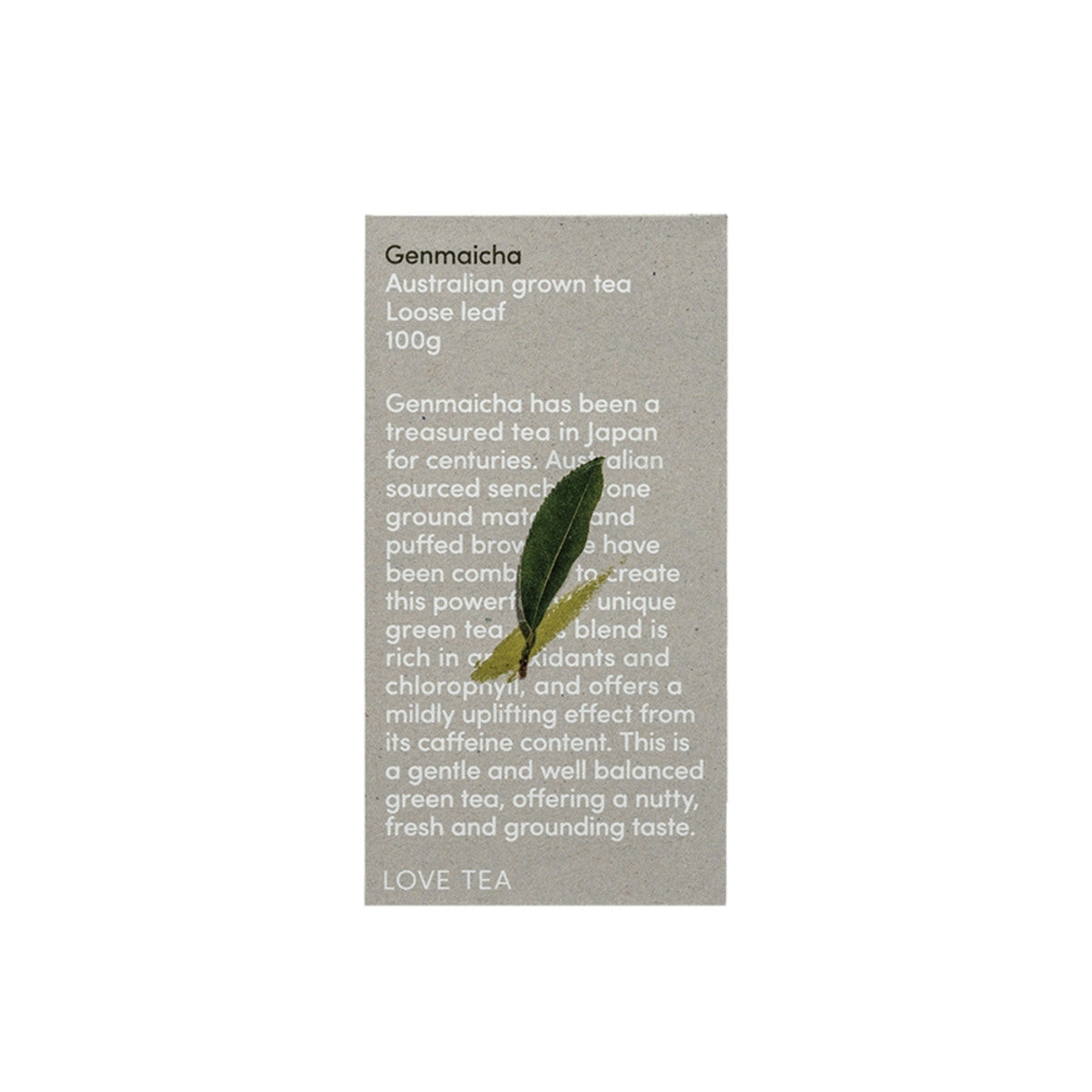 image of Love Tea Genmaicha Tea Loose Leaf 100g on white background 