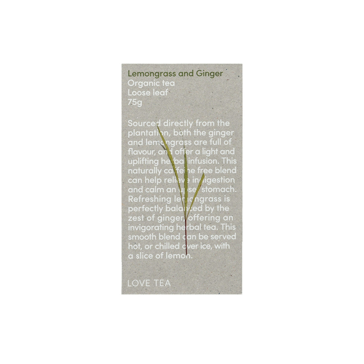 image of Love Tea Organic Lemongrass & Ginger Tea Loose Leaf 75g on white background 