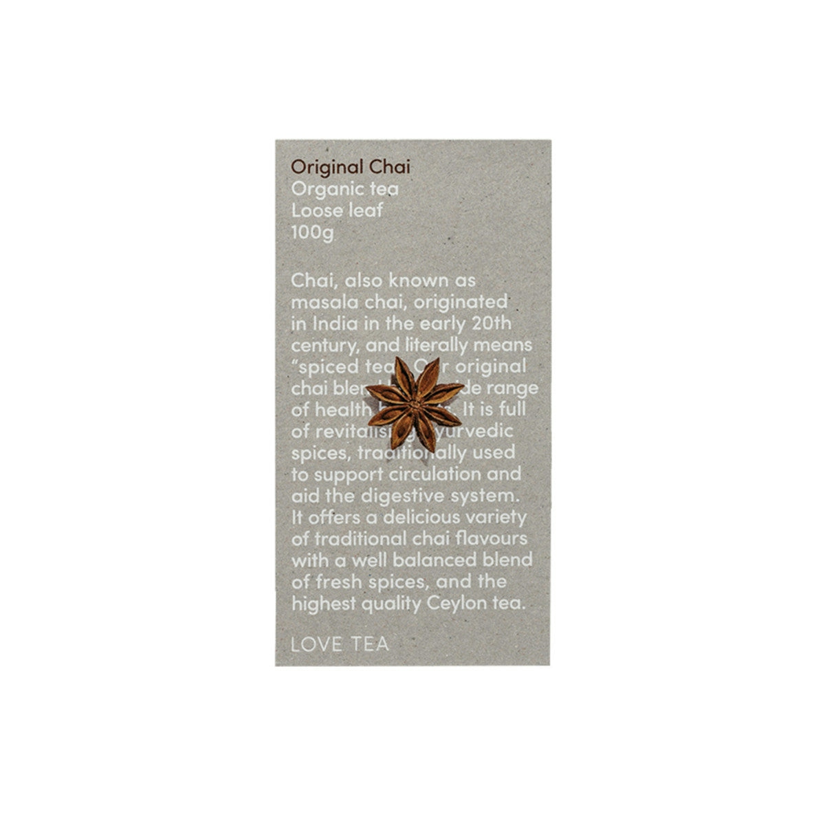 image of Love Tea Organic Original Chai Tea Loose Leaf 100g on white background 