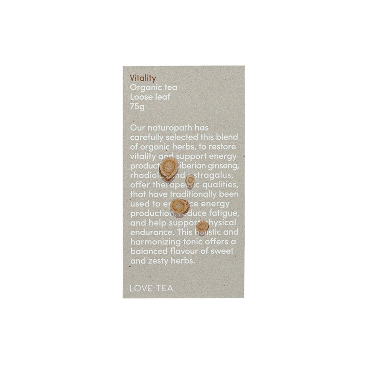 image of Love Tea Organic Vitality Tea Loose Leaf 75g on white background 