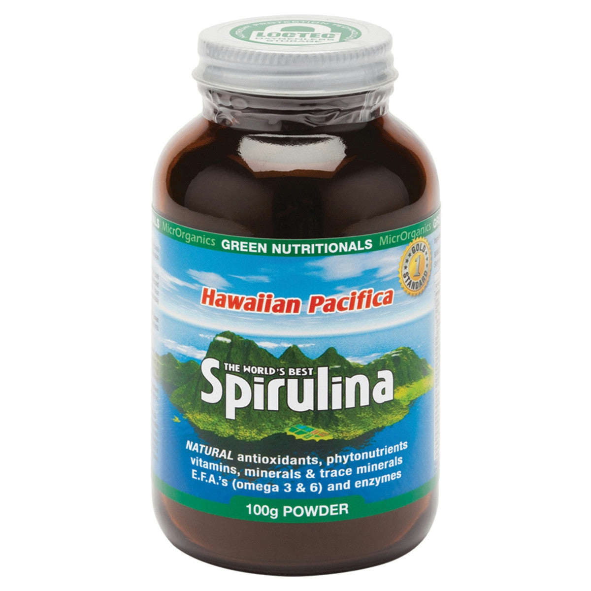 image of MicrOrganics Green Nutritionals Hawaiian Pacifica Spirulina 100g Powder on white background