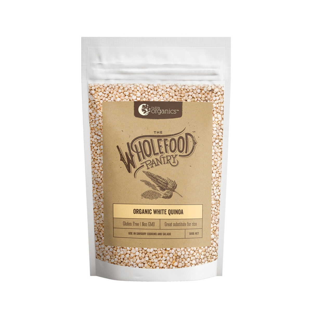 image of Nutra Organics Wholefood Pantry Organic White Quinoa 500g on white background 