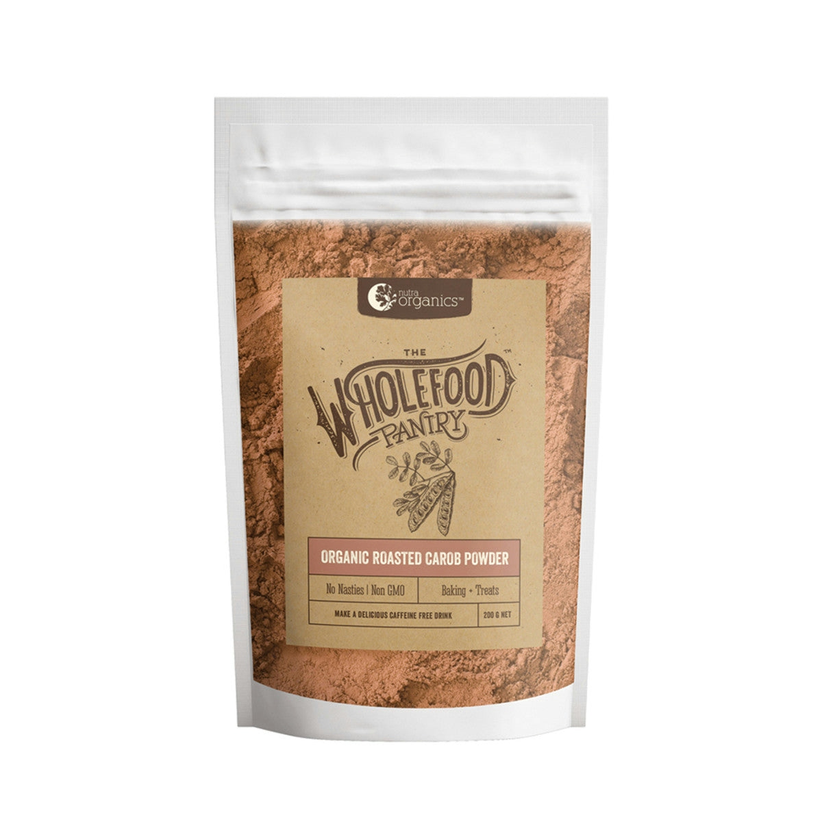 image of Nutra Organics Wholefood Pantry Organic Roasted Carob Powder 200g on white background 
