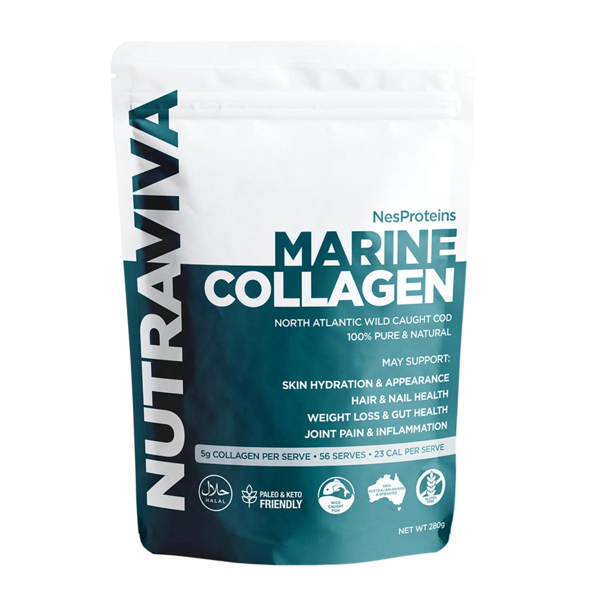 image of NutraViva NesProteins Marine Collagen 280g on white background 