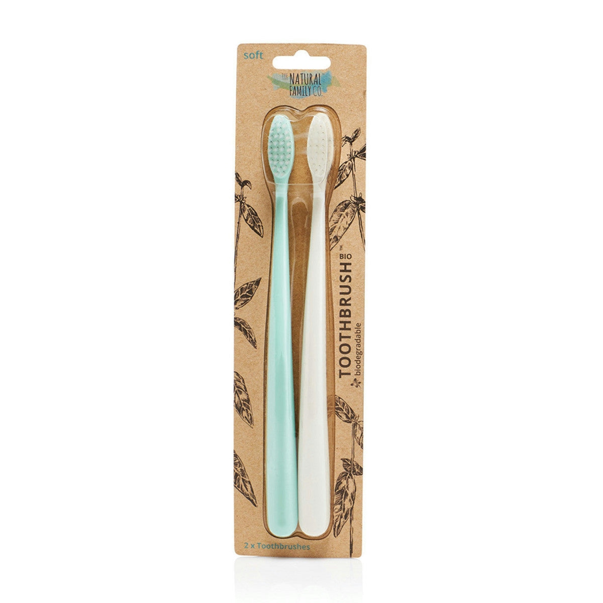 image of The Natural Family Co. Bio Toothbrush Ivory Desert & River Mint Twin Pack on white background