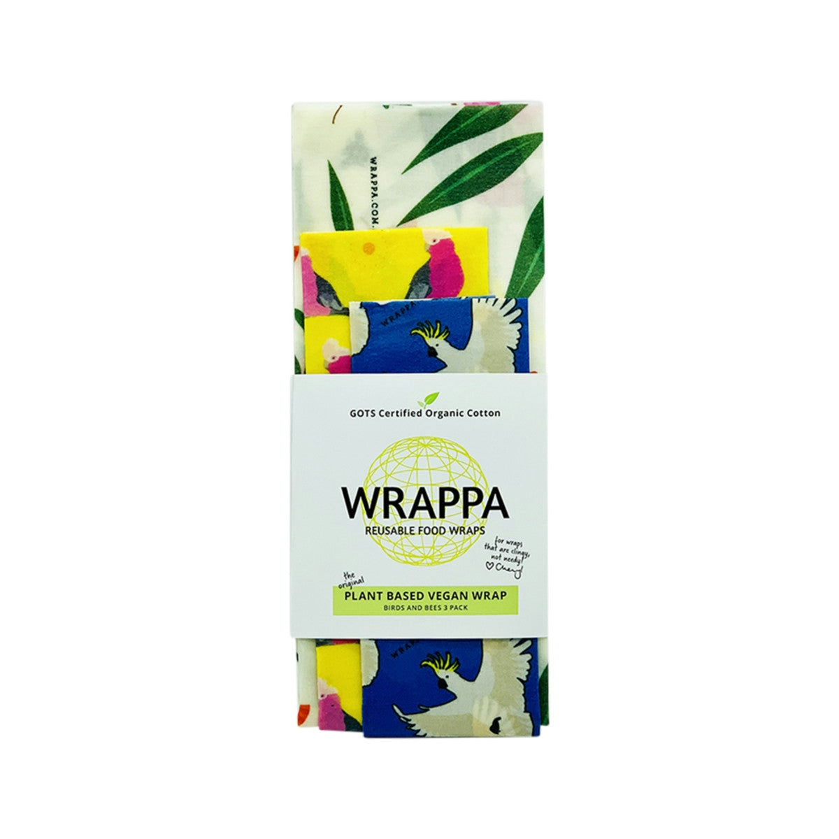 image of WRAPPA Reusable Food Wrap Vegan Birds and Bees x 3 Pack on white background