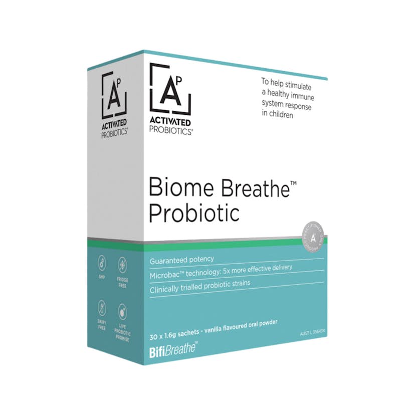 image of Activated Probiotics Biome Breathe Probiotic Vanilla Sachets 1.6g x 30 Pack on white background