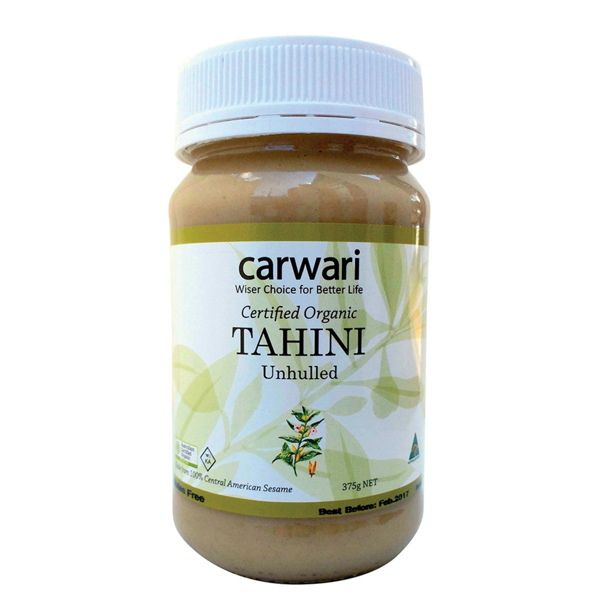 image of Carwari Organic Tahini Unhulled 375gi with a white background 