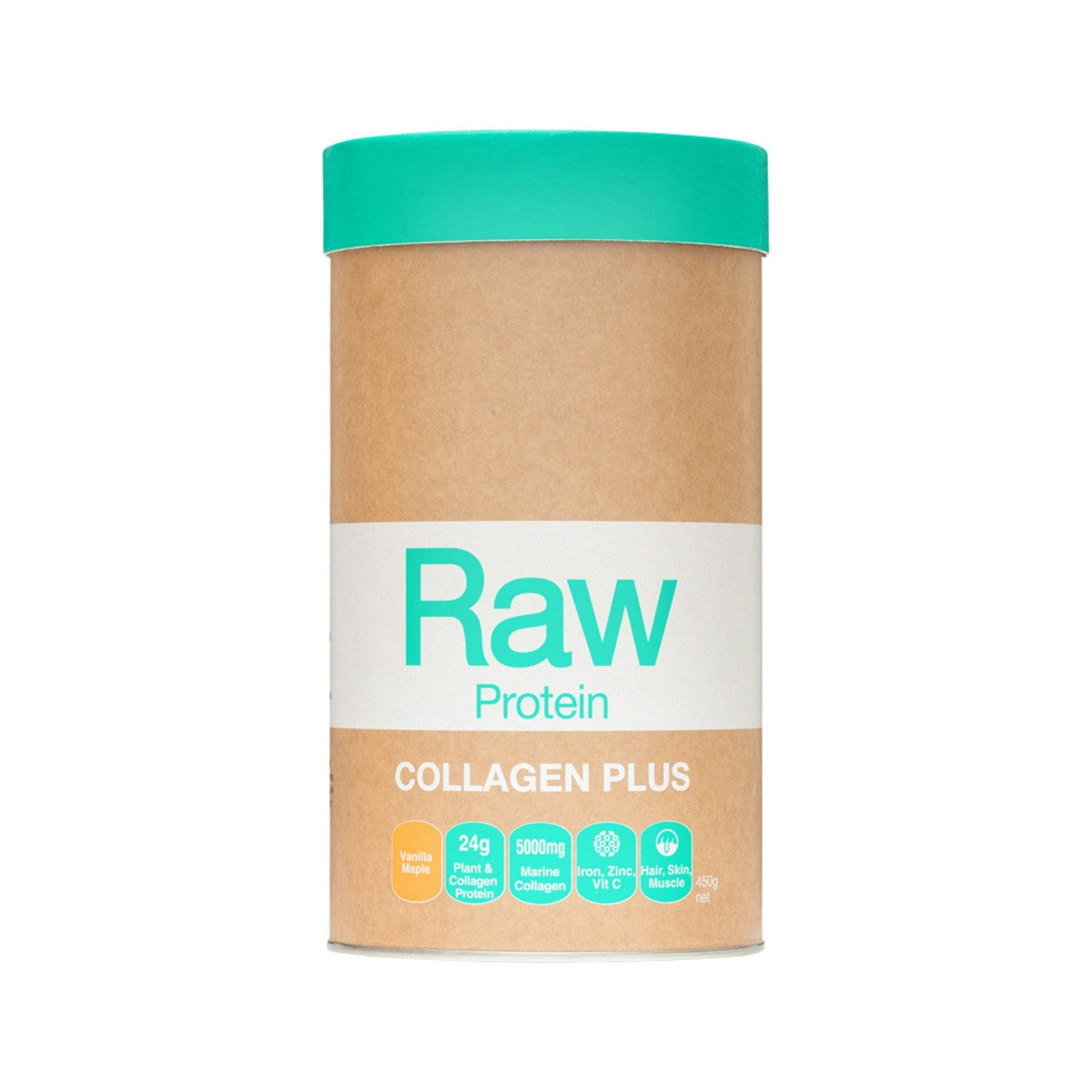 image of Amazonia Raw Protein Collagen Plus Vanilla Maple 450g on white background