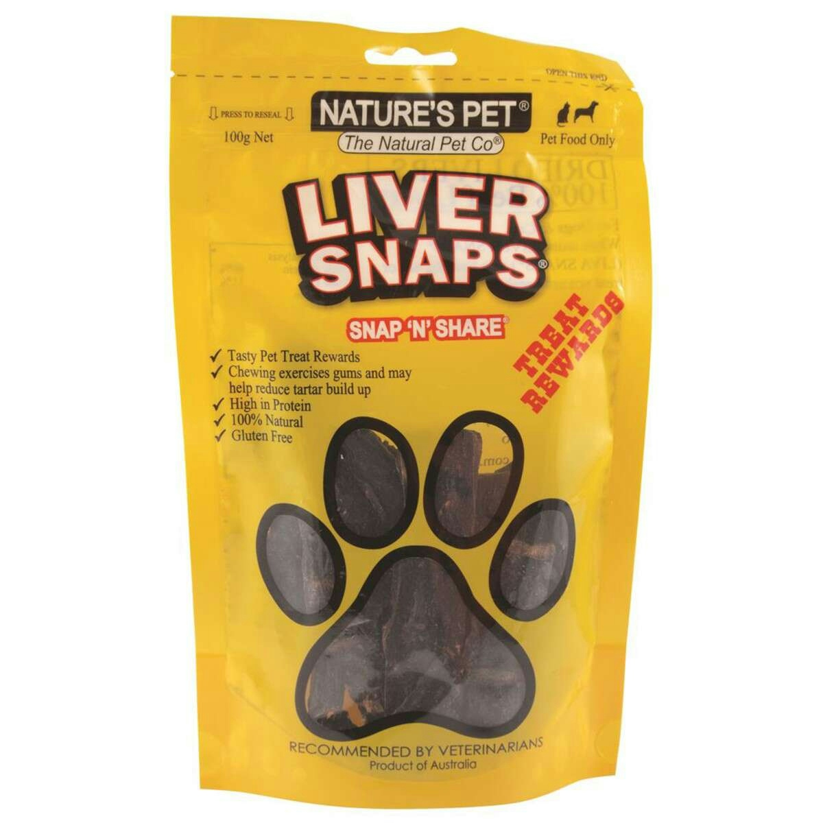image of Nature's Pet Liver Snaps 100g on white background 