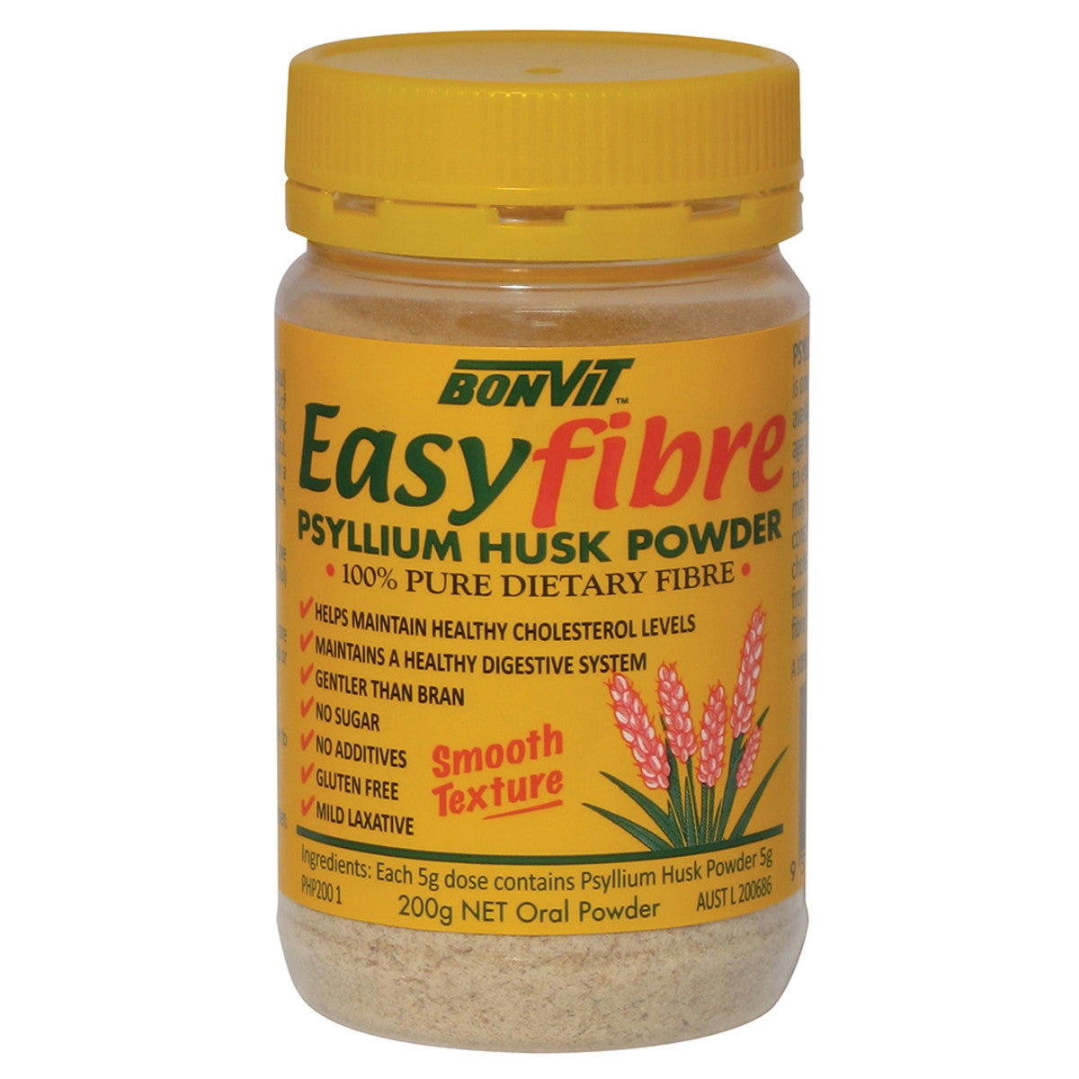 image of Bonvit Easyfibre Psyllium Husk Powder 200g on white background 