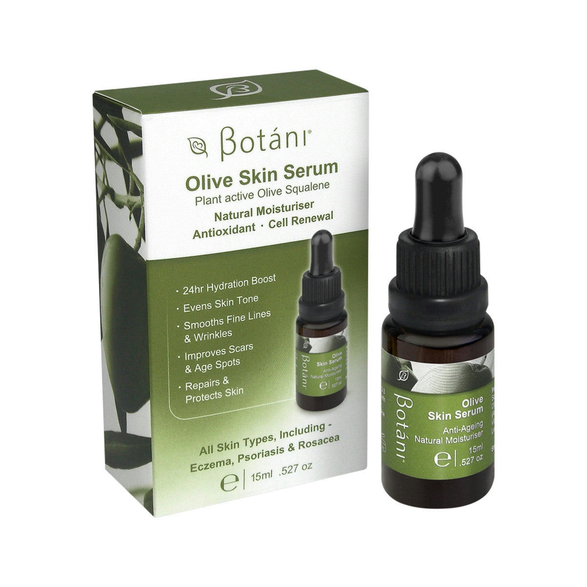 image of Botani Olive Skin Serum 15ml on white background 