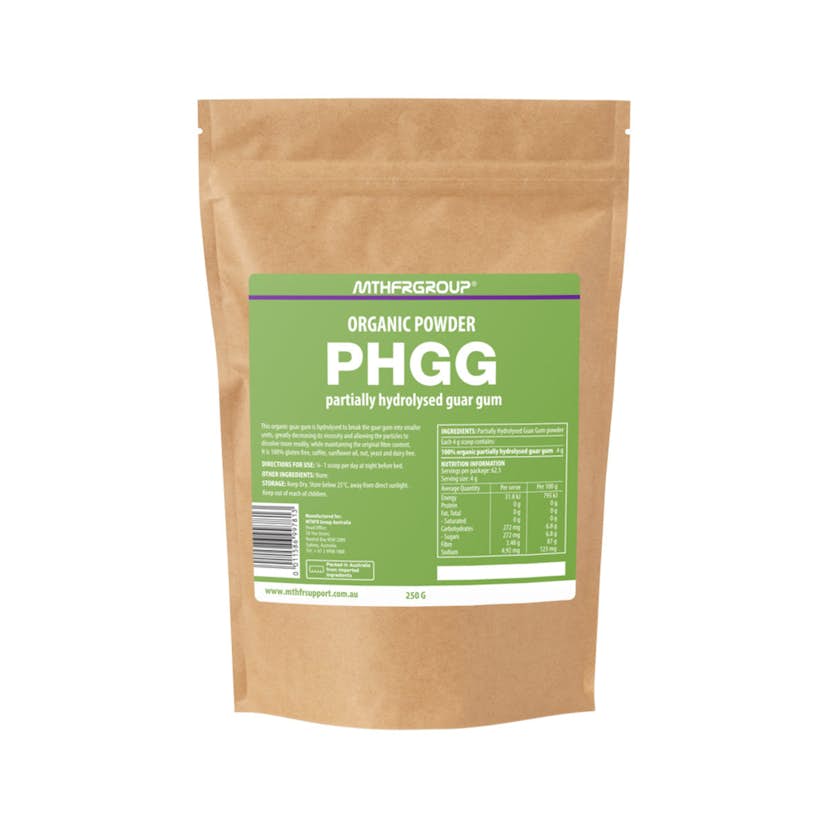 image of MTHFR Group Organic PHGG (Partially Hydrolysed Guar Gum) 250g on white background 
