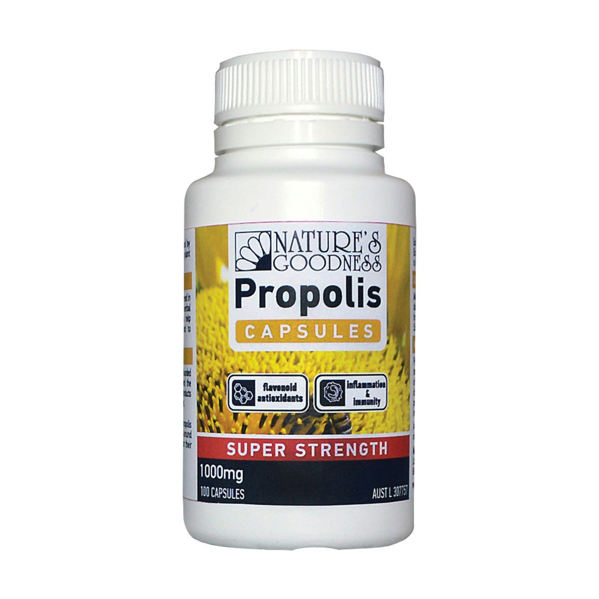 image of Nature's Goodness Propolis Capsules Super Strength 1000mg 100c on white background