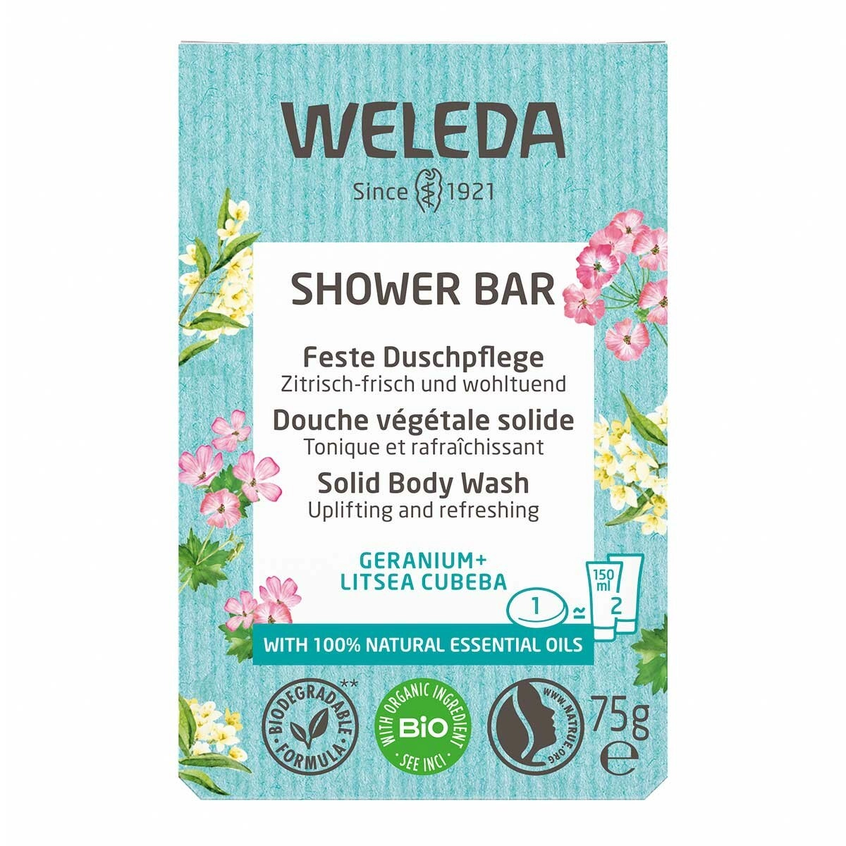 image of Weleda Shower Bar Geranium + Litsea Cubeba on white background