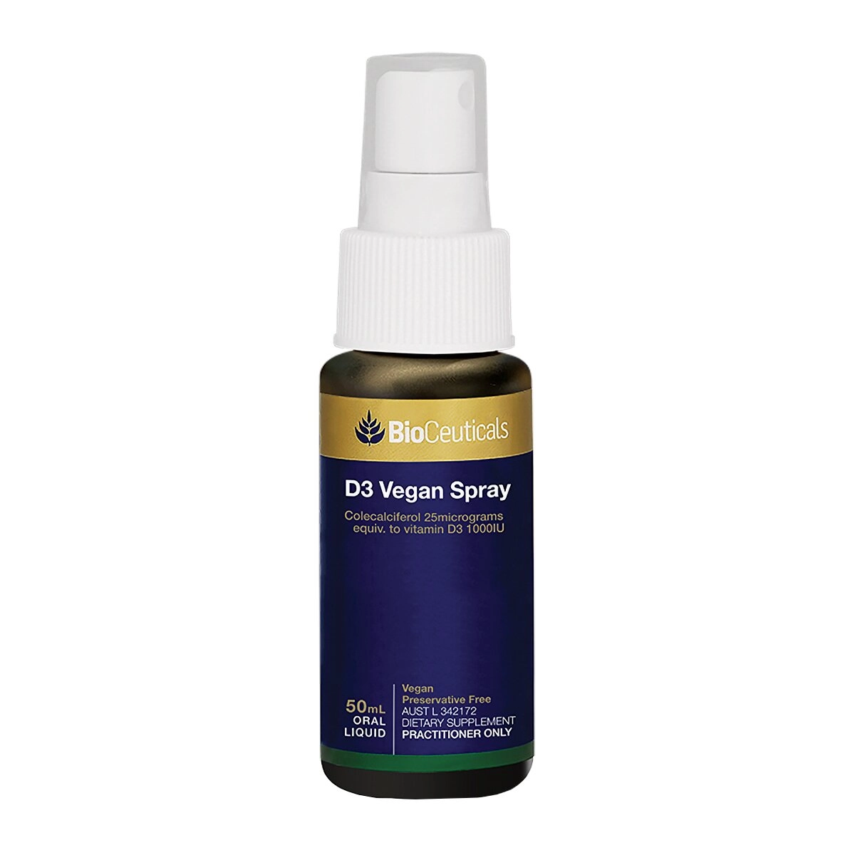image of BioCeuticals D3 Vegan Spray 50ml with white background 