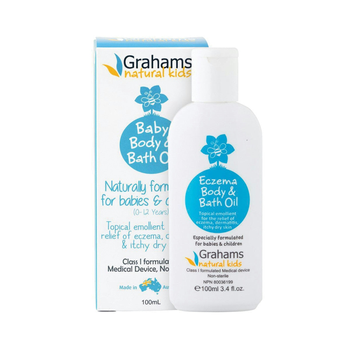 image of Grahams Natural Baby Eczema Body & Bath Oil 100ml on white background 