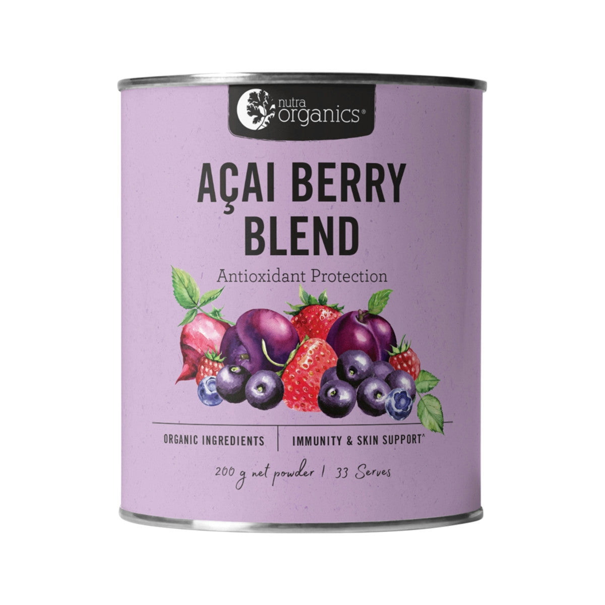 image of Nutra Organics Acai Berry Blend (Antioxidant Protection) Powder 200g on white background 
