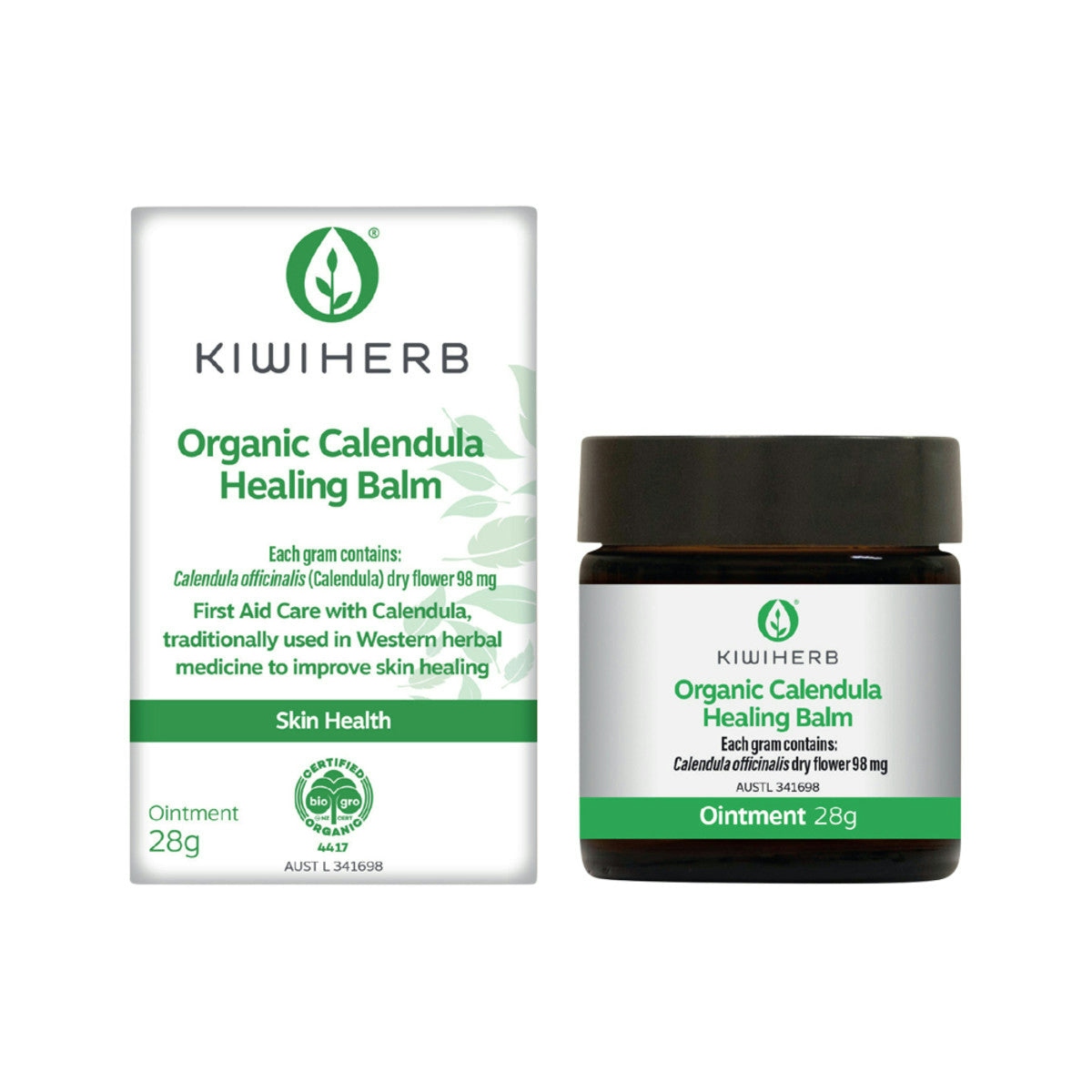 image of Kiwiherb Organic Calendula Healing Balm 28g on white background 