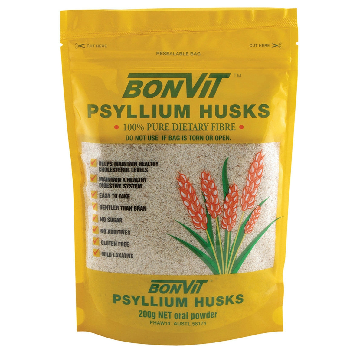 image of Bonvit Psyllium Husks 200g on white background 
