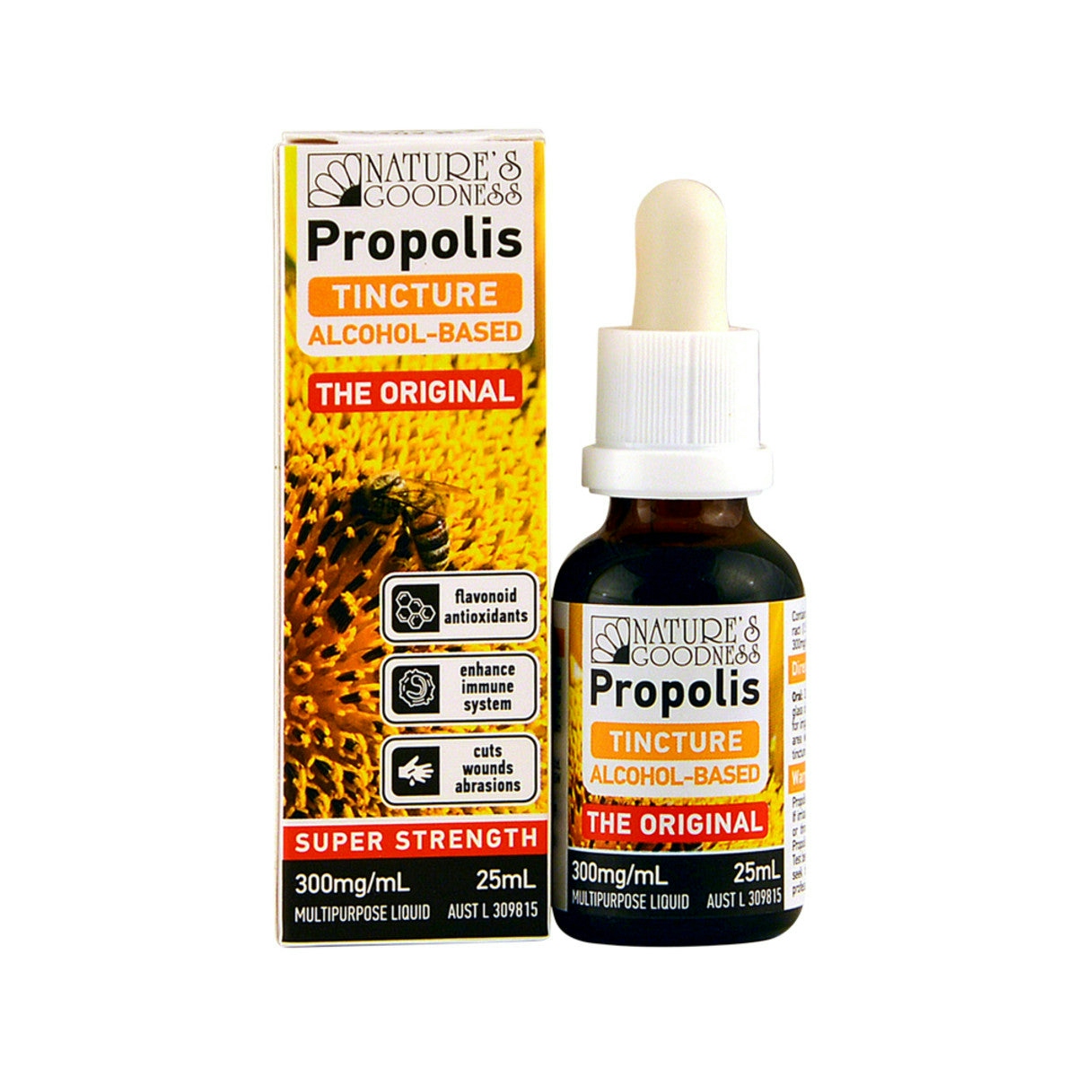 image of Nature's Goodness Propolis Tincture (The Original) Super Strength 300mg/ml 25ml on white background 