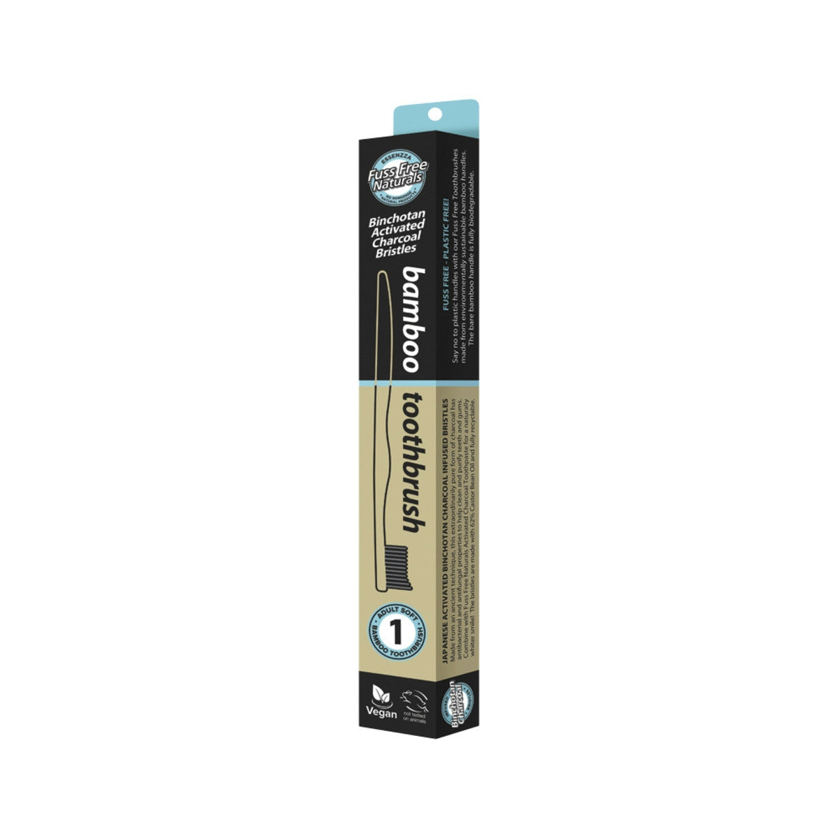 image of Essenzza Fuss Free Naturals Bamboo Toothbrush with Activated Charcoal Bristles Soft 1 Pack on white background