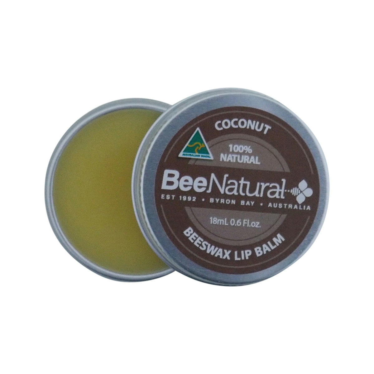 image of Bee Natural Lip Balm Tin coconut 18ml on white background