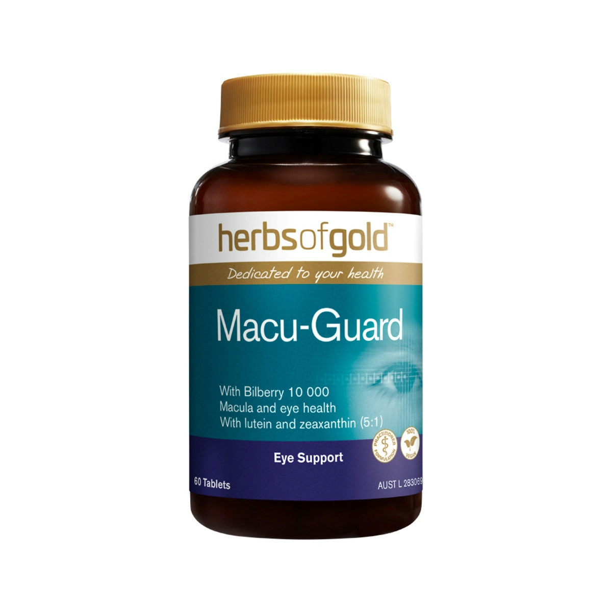image of Herbs of Gold Macu Guard with Bilberry 10000 60t on white background 