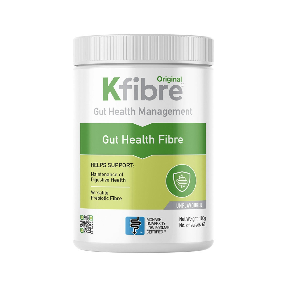 image of Kfibre Original Gut Health Fibre Unflavoured Tub 100g with white background 