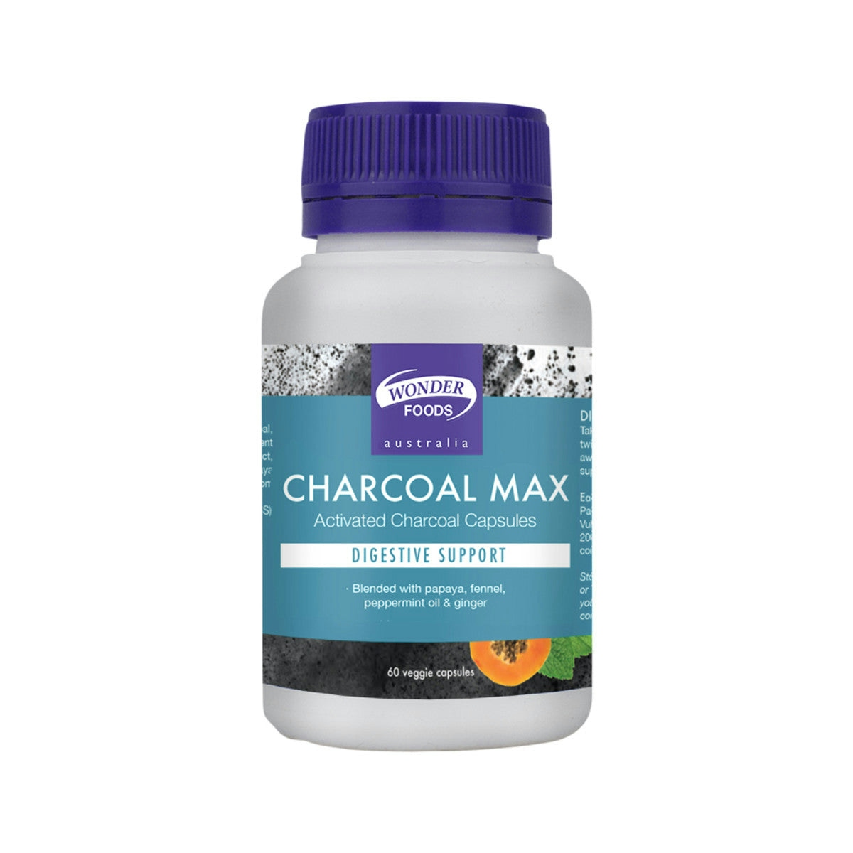 image of Wonder Foods Charcoal Max (Activated Charcoal) 60vc on white background