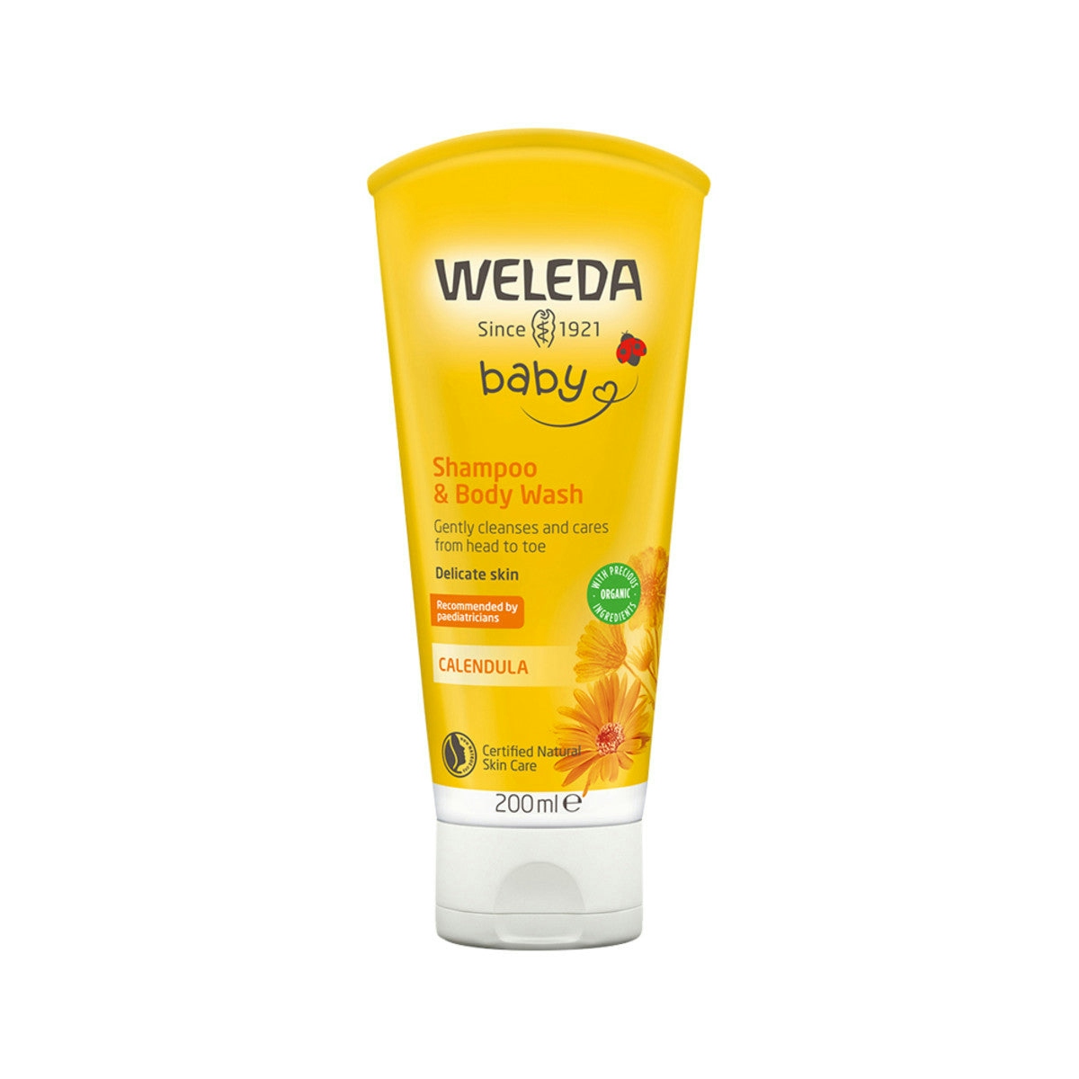 image of Weleda Baby Shampoo and Body Wash Calendula 200ml on white background