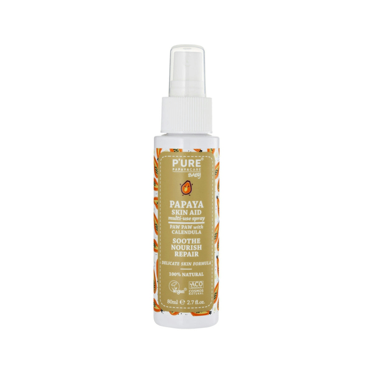 image of P'URE Papayacare Baby Papaya Skin Aid Multi-Use Spray (Paw Paw with Calendula) 80ml on white background