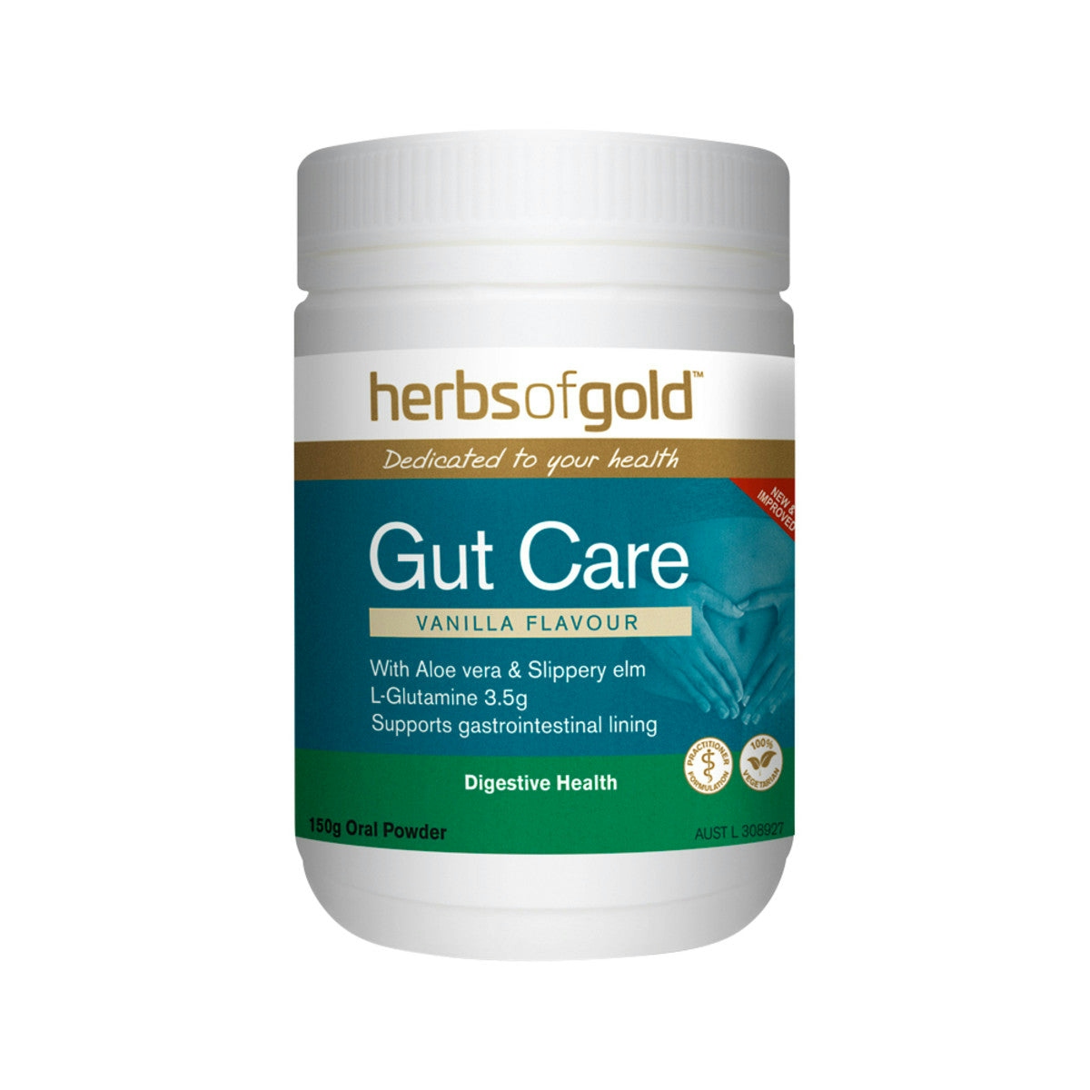 image of Herbs of Gold Gut Care 150g on white background 