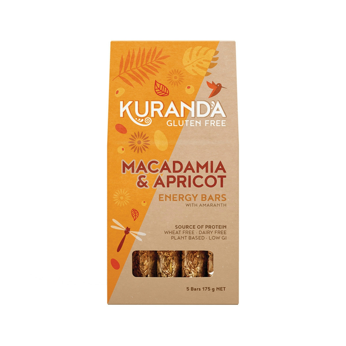 image of Kuranda Gluten Free Energy Bars Macadamia & Apricot 35g x 5 Pack on white background 