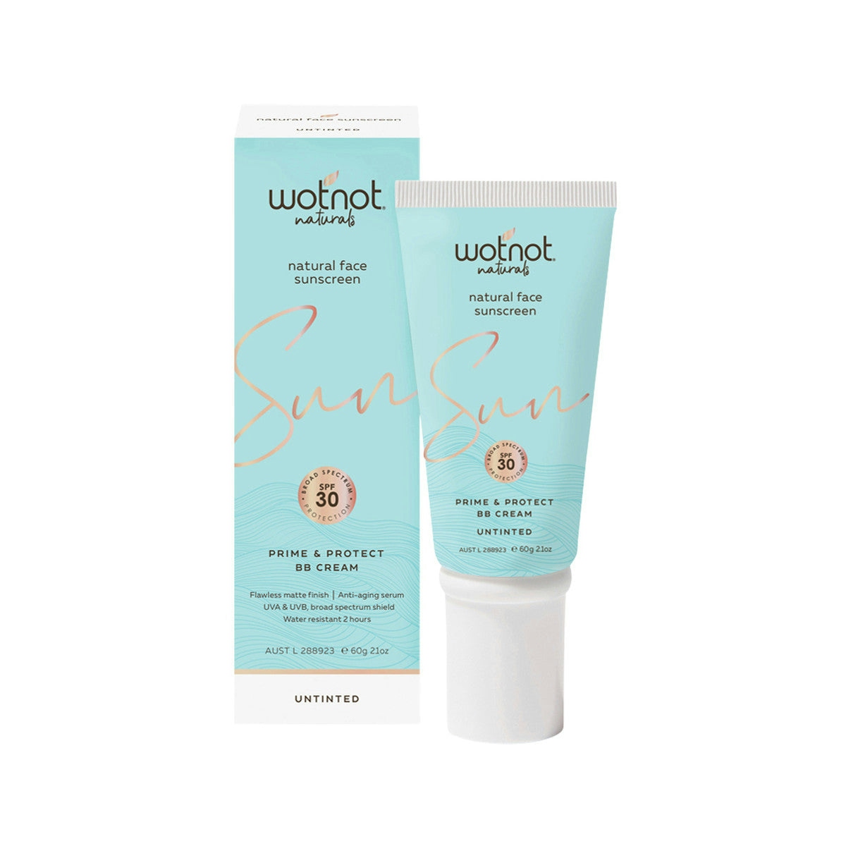 image of Wotnot Natural Face Sunscreen SPF 30 (Prime & Protect) Untinted BB Cream 60g o white background